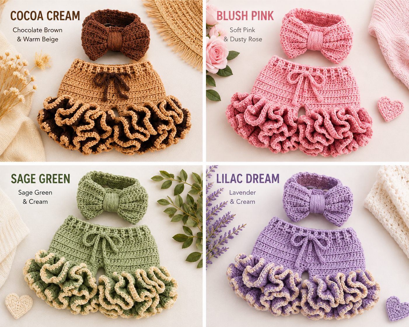 Crochet Baby Ruffle Bloomer & Bow Set