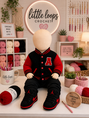 🖤❤️ Handmade Crochet Varsity Baby Jacket